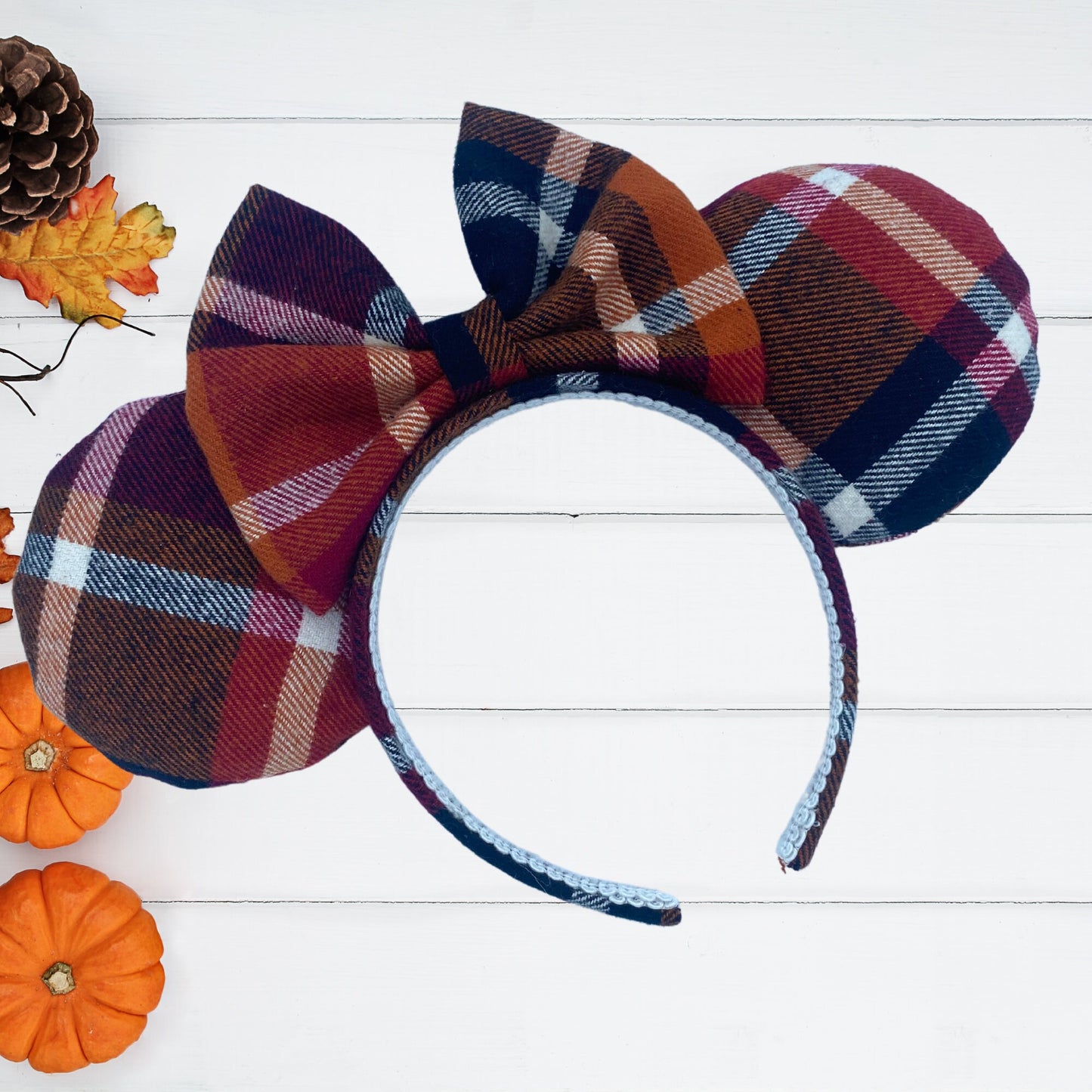 Orange, Red, & Blue Plaid Flannel Minnie Ears | Halloween Minnie Mouse Ears