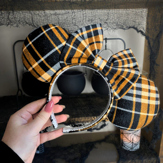 Orange & Black Plaid Minnie Ears | Halloween Disney Ears