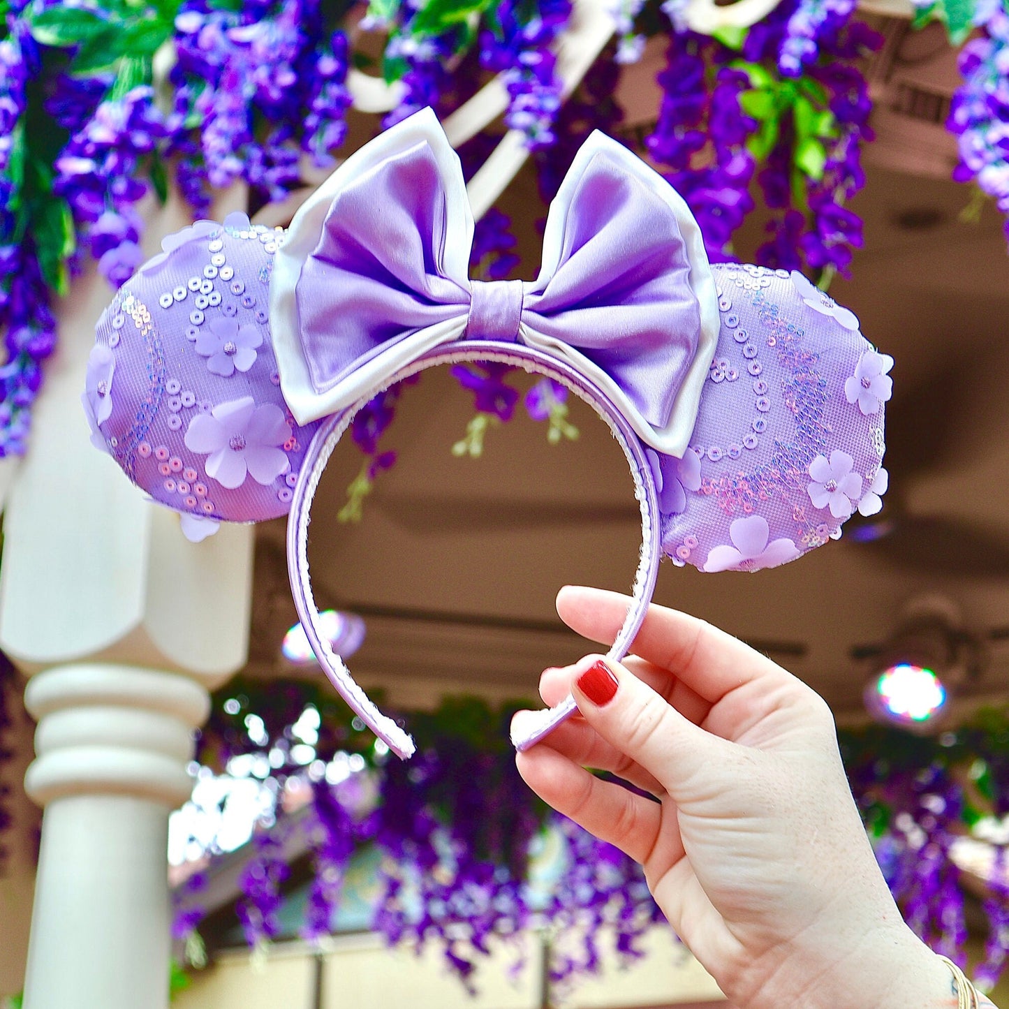 Purple Sparkly Floral Minnie Mouse Ears | Lavender Minnie Ears